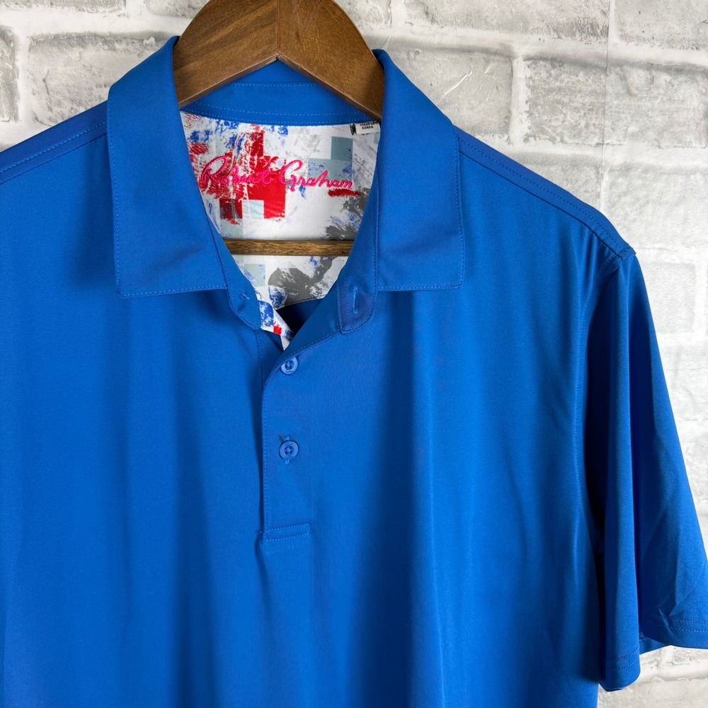 Robert Graham Mens Classic Fit Performance Polo Shirt Blue Short Sleeve Medium